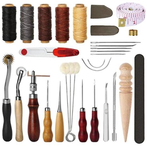 26pcs-cuir Outils Kit De Rparation  La Main Artisanat Cuir Fil Cir 8 Couleur Avec Aiguilles  Coudre Ciseaux Ruban  Mesurer Pour Cuir De Couture Ch (1/5)