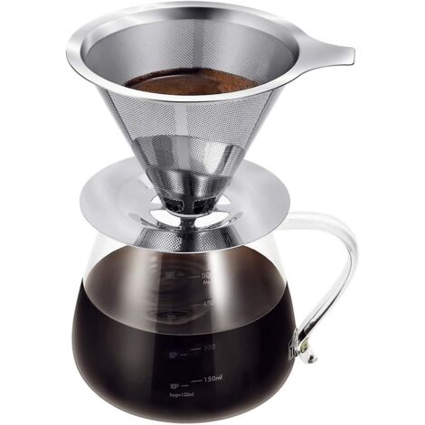 tasse Double Filtre En Acier Inoxydable (base Moyenne, Cafetire Non Incluse), Filtre Antirouille Sans Papier, Filtre Manuel, Cafetire Goutte Gou (1/5)