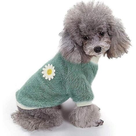 (taille Xs Verte) Pull Pour Chien En Peluche Douce Pour Chien Et Chat - Mode Petit Style Marguerite Vtements Chiot Chat Printemps Automne Hiver Ch (1/5)