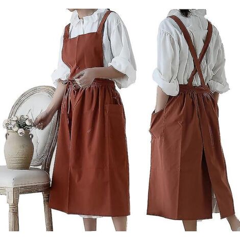 tablier Impermable En Coton Et Lin Pour Femme - Orange Taille Unique - Pour Nettoyer Le Jardin, La Cuisine, Le Caf Et Le Magasin (1/5)