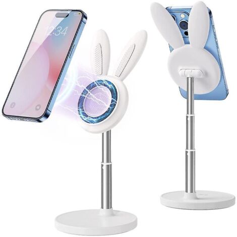 blanc-support De Tlphone Magntique Mignon Pour, Support De Tlphone Rglable En Forme De Lapin Pour Iphone 14/13/12, Livr Avec Un Patch Magntique Po (1/4)