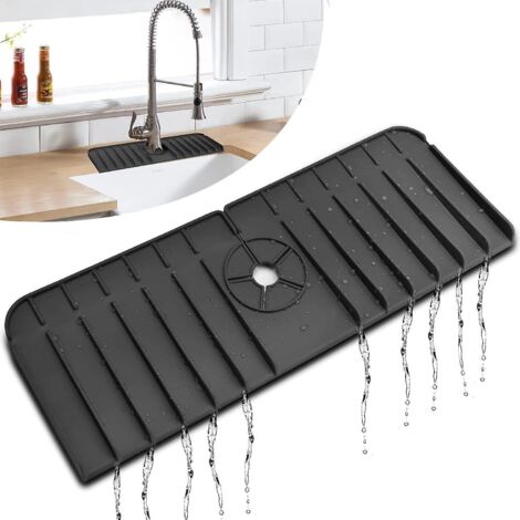 tapis De Robinet En Silicone (noir) Avec Poigne De Robinet Et Gouttoir Pour La Cuisine, La Salle De Bain, Tapis D'vier, Sige En Ponge (1/5)