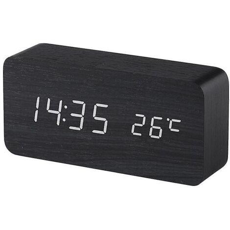 (noir) Rveil Digital En Bois Avec Contrle Sonore Par Led, Alimentation Double Par Batterie Usb, Horloge Silencieuse En Bois Avec Led, Dcorations P (1/5)