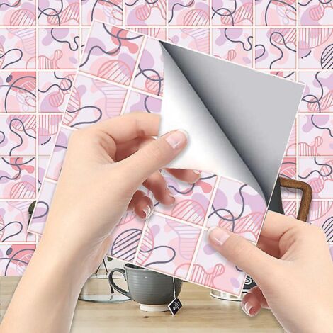 6 Pices Carrelage Plaqu Floral Rose (2020cm) - Carrelage Autocollant Pour La Cuisine, Le Salon, La Salle De Bain Et La Dcoration Intrieure Autoco (1/5)