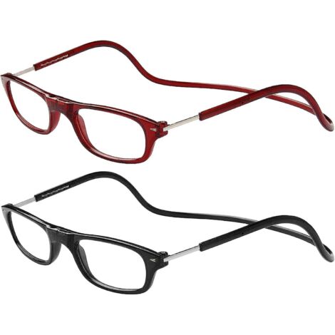 2 Piece Presbyopic Reading Glasses - Anti-blue + 40 Black And Red Frames Women's Men's Magnetic Closed Glasses Anti-fatigue Hangable Neck Anti-dro (1/5)