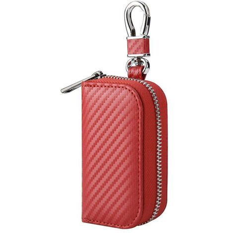 couverture De Pochette De Cl De Voiture (rouge), Bote De Protection De Signal, Tlcommande Antivol En Cuir Rfid Avec Crochet (1/4)