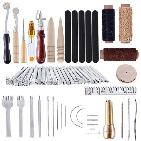 59pcs-cuir Outils Kit De Rparation  La Main Artisanat Cuir Fil Cir 8 Couleur Avec Aiguilles  Coudre Ciseaux Ruban  Mesurer Pour Cuir De Couture Ch (1/5)