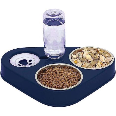 (bleu) Bol Pour Chat Surlev Double, Bol Pour Chat En Acier Inoxydable Anti-vomissements 3 En 1, Bol Pour Animaux De Compagnie Eau Automatique Pou (1/5)