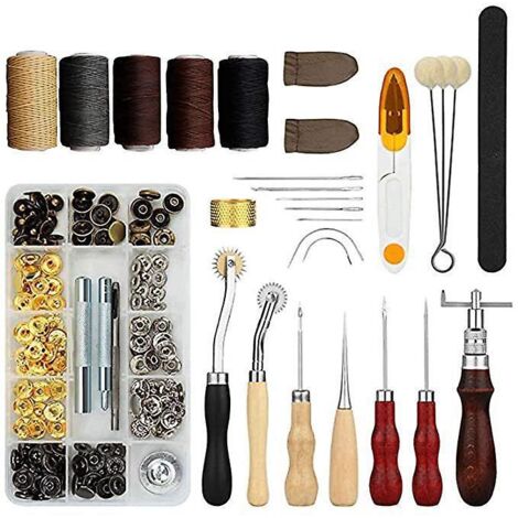 28 Pcs-cuir Outils Kit De Rparation  La Main Artisanat Cuir Fil Cir 8 Couleur Avec Aiguilles  Coudre Ciseaux Ruban  Mesurer Pour Cuir De Couture C (1/5)