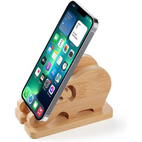 support De Tlphone En Forme Dlphant En Bambou Pour Bureau, Support Amovible En Bois Pour Tlphone Portable, Iphone, Samsung, Huawei, Xiaomi (1/5)