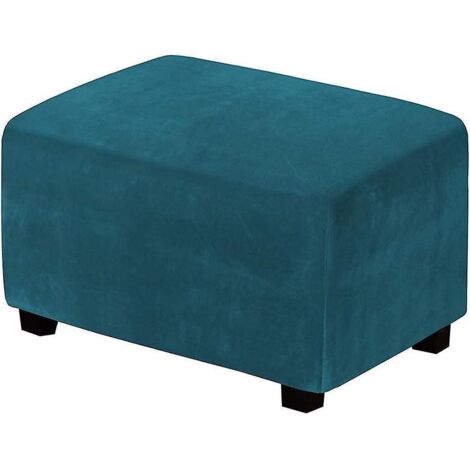 (bleu D'eau Profonde)housses De Pouf Extensibles Housse Ottomane En Velours Housse De Repose-pieds Rectangle Housse De Protection Pour Repose-pied (1/5)