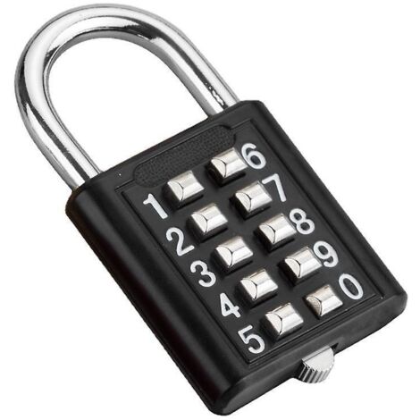 10-digit Cadenas  Combinaison Serrure Combine, Mtal Tanche Et Fermoir Combin En Acier Plaqu - Noir Anti-vol Bouton Cadenas (1/5)
