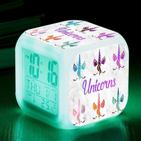 four Square Digital Unicorn Alarm Clock - Licorne 2 Avec Led, Cadeau Lumineux Pour Enfants, Garons Et Filles (1/4)