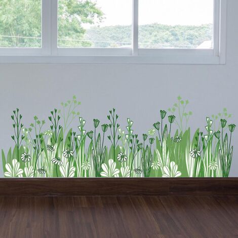 2 Pcs Stickers Muraux Herbes Vertes Autocollants Muraux Mural Stickers Pour Chambre Salon Mur Tv (1/5)