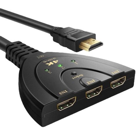 commutateur Hdmi 3 Ports Avec Cble Pigtail Compatible Avec La Vido Full Hd 4k @30hz, Sortie 3 En 1 (1/5)