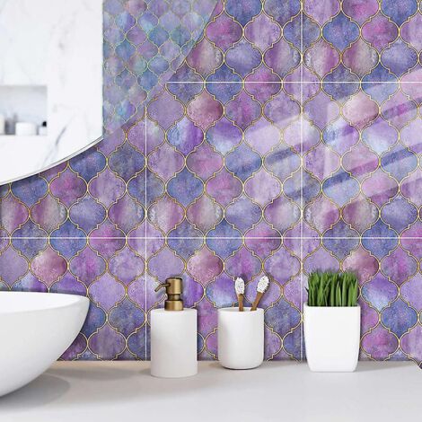 6 Pices Purple Fish Scale Wall Tile Stickers (1515cm) - Carreaux Autocollants Pour La Cuisine, Le Salon, La Salle De Bain Et La Dcoration D'intri (1/5)
