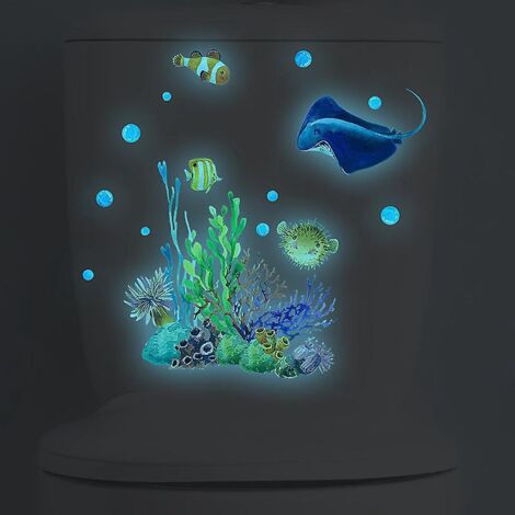 autocollant Phosphorescent Corail Poisson Diable Pour Sige De Toilette (lumire Bleue) - Monde Sous-marin, Home Decor Wall Stickers (1/5)