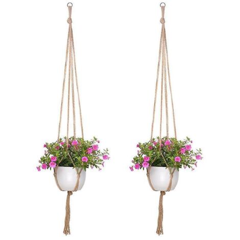 2 Pices Simple Flower Pot Netting (90cm), Creative Gardening Green Hanging Plant Hanging Basket, Woven Model Hemp Rope Cotton Rope Netting (1/5)