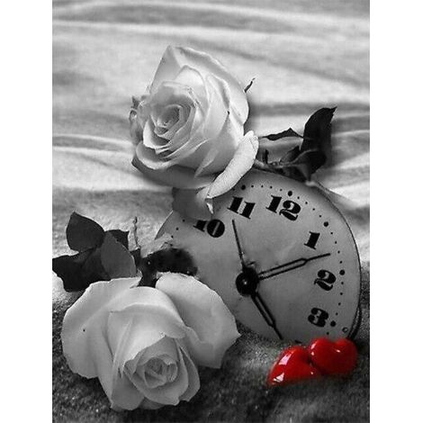 30 X 40 Cm ,horloge Rose Blanche Diamond Painting Broderie Diamant Peinture Canevas 5d Tableau Enfant Adulte Strass Lot Puzzle Dessin Decoration (1/5)
