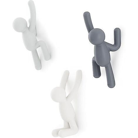 lot De Trois (blanc + Gris Fonc + Gris Clair) Crochets Muraux Cratifs Pour Personnage De Dessin Anim, Porte-manteau Mural Dcoratif (1/5)