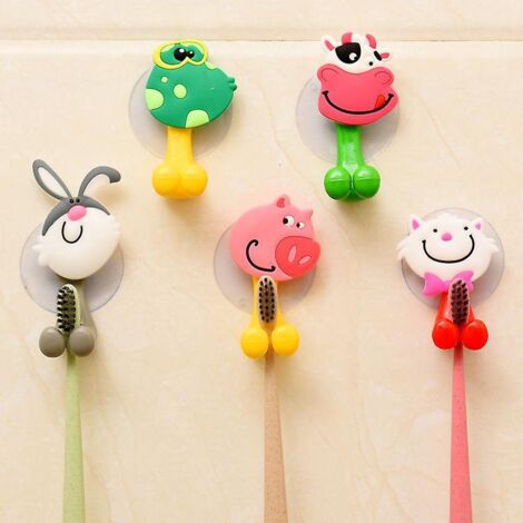 5pcs Marrant Porte-brosse Dents Pour Enfants, Mignons Animaux Support De Brosse Dents Avec Ventouse Pour Douche, Salle De Bain, Chambre Coucher (1/5)