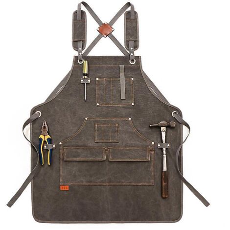 tablier En Toile De Coton - Gris (adulte 73cm) Avec Sangle Rglable Et Poches Multiples Pour Chef, Artiste, Boulanger, Barista, Barman, Tablier De (1/5)