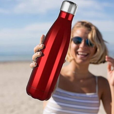 (rouge) Bouteille D'eau En Acier Inoxydable 1l, Bouteille D'eau En Mtal Isole Sous Vide Double Paroi, Boisson Chaude 12 Heures, Bouteille De Bois (1/5)
