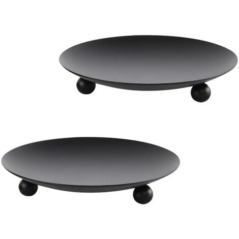 paquet De 2 Plateaux De Porte-bougie En Fer - Noir, Bougeoirs Dcoratifs En Fer, Tasses Bougie Romantiques, Dcorations De Table (1/5)