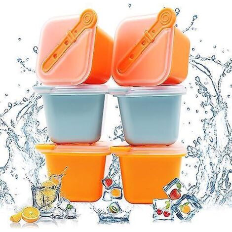 6pcs Moules Glaons Avec Couvercles, Moules Glaons Carrs, Moules Glaons Empilables Avec Btons De Popsicle Pour La Crme Glace Faire Soi-mme Et L (1/5)