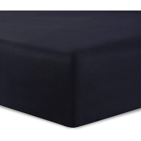 drap Housse 150 X 200 Cm - Coloris: Noir - Coton: 57 Fils - 4 Coins Lastiques (1/4)