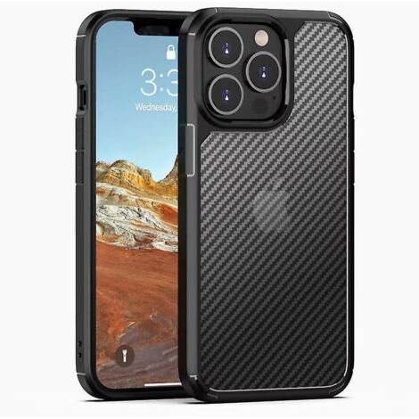 tui Mat Aspect Carbone Compatible Avec Iphone 14 Pro Coque, Translucide Texture Fibre De Carbone Anti-empreinte Anti-rayures Anti-jaune, Arrire Du (1/4)