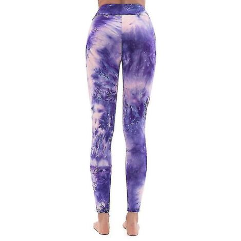Leggings imprimés push-up pour le sport, musculation, yoga, tie-dye, taille haute - M - Violet bleu (1/4)