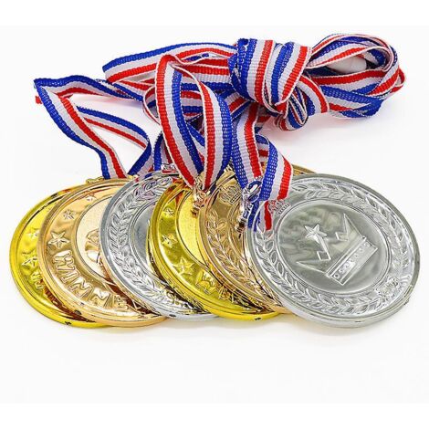 Ensemble de 12 médailles de vainqueur en métal doré pour le sport, les compétitions et les fêtes - 6,4 cm de diamètre avec ruban de 27 cm (1/5)
