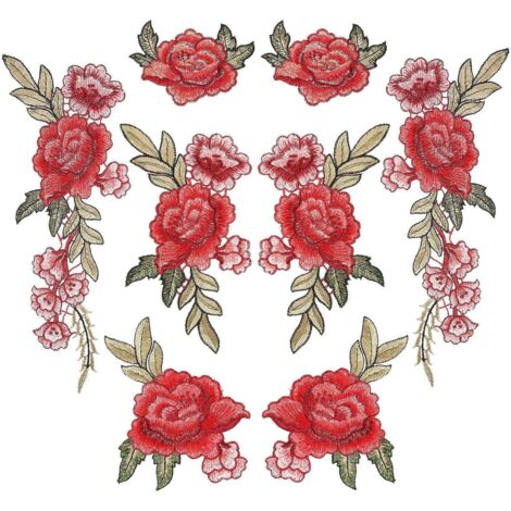 Ensemble de 8 écussons brodés de fleurs à coudre pour jeans, vêtements, chapeaux et chaussures (1/5)