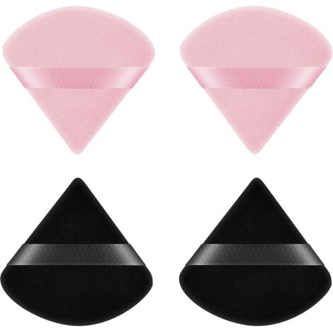 Lot de 4 houppettes de maquillage réutilisables en coton (rose et noir) - Forme triangulaire pour l'application de maquillage en poudre minérale, sec ou humide. (1/5)
