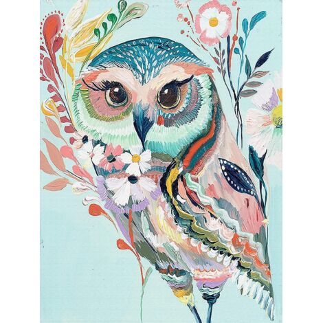 Kit de broderie diamant 30x40 cm, motif hibou coloré, point de croix. (1/5)