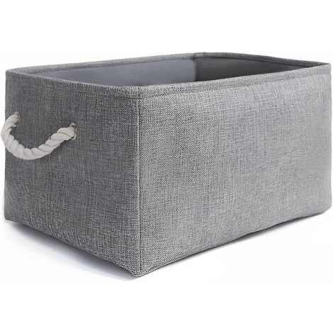 Boîte de rangement pliable en toile grise lavable avec poignées en corde 36 cm x 26 cm x 16 cm (1/5)