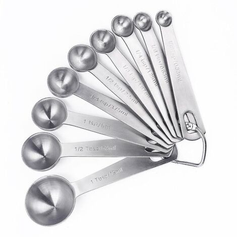 Ensemble de 9 cuillères à mesurer en acier inoxydable : comprend 1/16 c. à thé, 1/8 c. à thé, 1/4 c. à thé, 1/3 c. à thé, 1/2 c. à thé, 3/4 c. à thé, 1 c. à thé, 1/2 c. à soupe et 1 c. à soupe (1/5)
