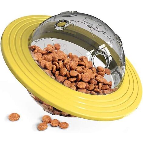 Balle distributrice de croquettes interactive jaune pour chien : jouet stimulant l'intelligence et contre l'ennui. (1/5)