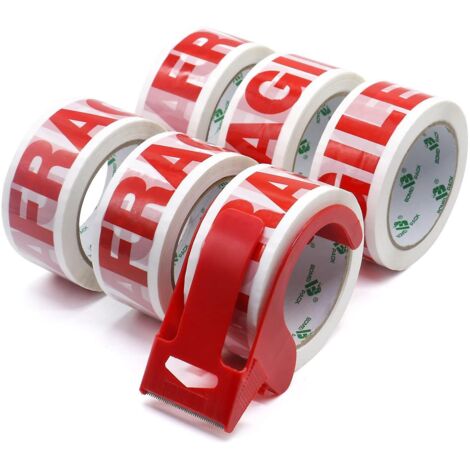 Lot de 6 rouleaux de ruban adhésif pour emballage fragile (48 mm x 70 m) avec distributeur intégré. (1/5)