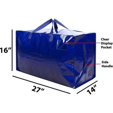 Ensemble de 3 grands sacs de rangement bleus résistants avec fermeture éclair et poche pour étiquette - Idéal pour les déménagements, le rangement des vêtements, le linge et l'emballage. (1/4)