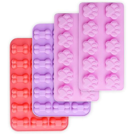 Lot de 4 moules en silicone antiadhésifs en forme de patte et d'os pour chien, adaptés au contact alimentaire, pour chocolat, bonbons, gelée, glaçons et friandises pour chiens. (1/5)