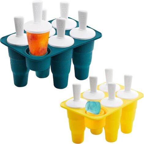 Lot de 2 moules à glace pliables en silicone avec démoulage facile et protection anti-gouttes - Bâtonnets réutilisables pour glaces et sorbets maison, sans BPA (1/5)