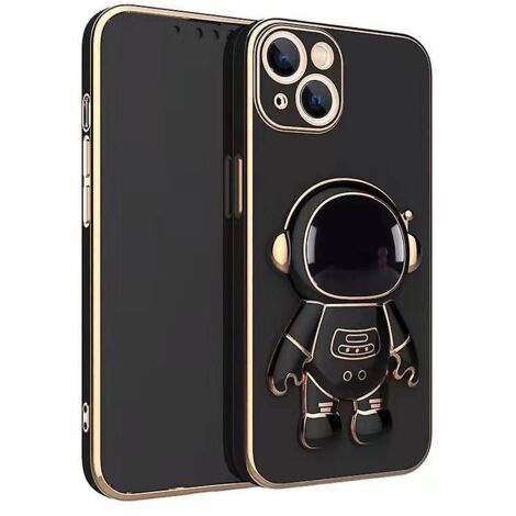 Coque en silicone antichoc pour iPhone 15 Pro Max/15 Ultra, noire, avec support astronaute.