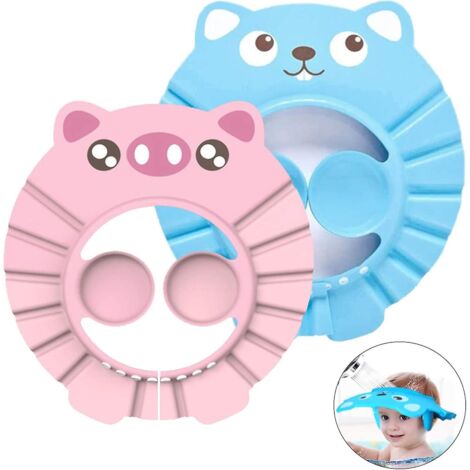 Bonnet de douche ajustable pour bébé - Visière en silicone rose et bleue (1/5)