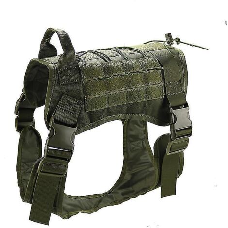 Harnais d'entraînement tactique pour chien en nylon réglable avec poignée et gilet de travail, vert, taille moyenne (1/3)