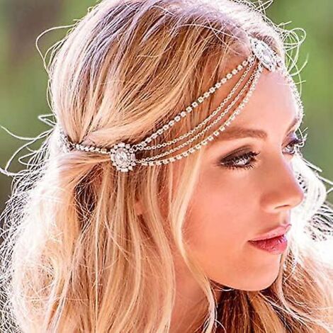 Chaîne de tête de mariage en strass doré pour femmes et filles (1/5)