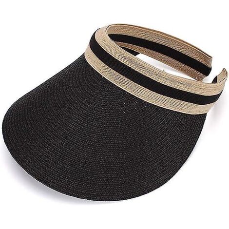 Chapeau de plage en paille noire à larges bords pour femmes (1/5)