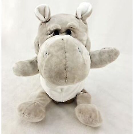 Marionnette à main éducative représentant un hippopotame gris, idéale pour l'éveil des jeunes enfants. (1/5)
