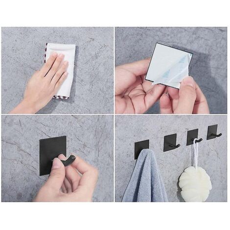 Lot de 4 crochets porte-serviettes adhésifs en acier inoxydable - Porte-serviettes auto-adhésif, antirouille et étanche pour la cuisine et le salon - Fixation murale sans perçage (1/4)